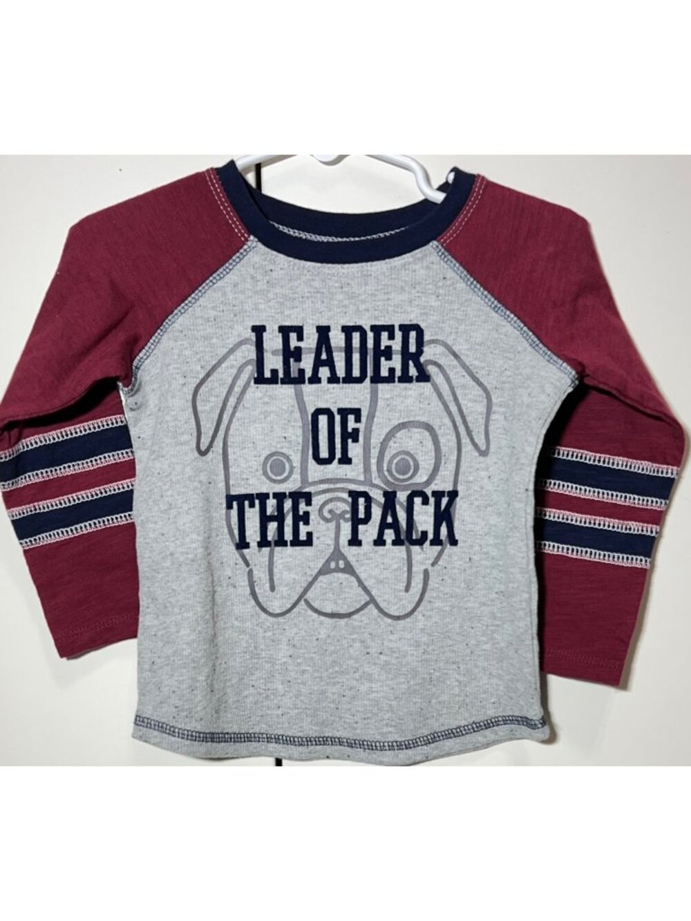 Mud Pie 12m 18m NWT Leader of the Pack dog shirt maroon bulldog gray blue